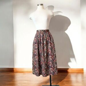 Vintage Petite Sophisticate Paisley Print Midi Skirt XS Red Tan